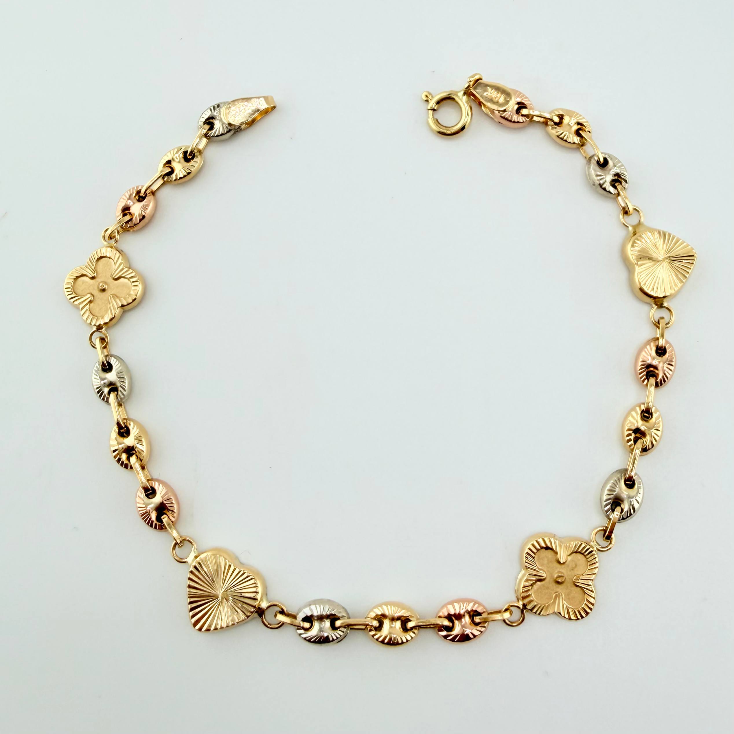 Pulso GC Trebol Intercalado Doble Faz 5.85gr / 20cm / 10.3mm Tres Oros 18K