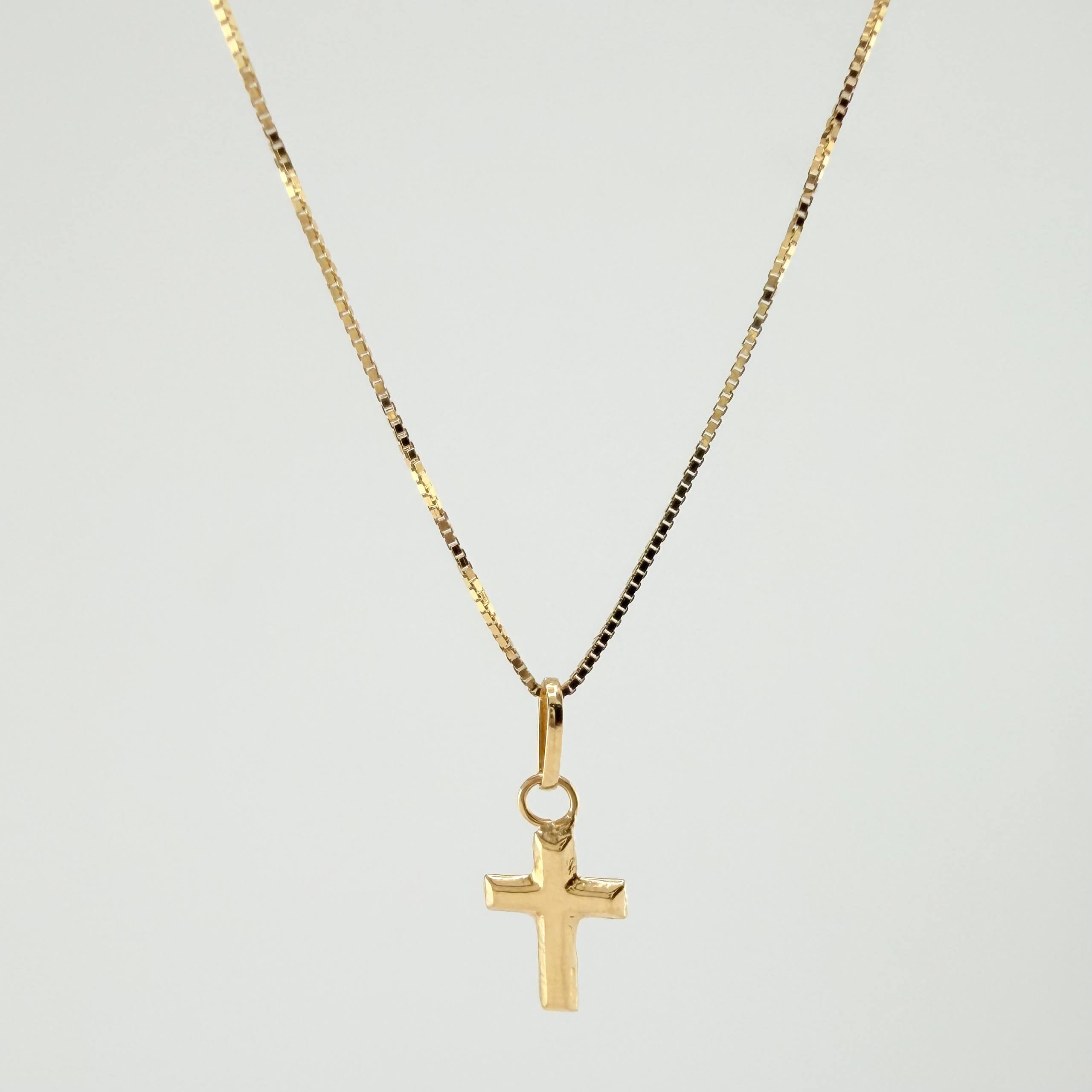 Set Cadena y Dije Veneciana + Cruz 1.3gr / 50cm / 0.6mm Oro Amarillo 18K (Oferta) *