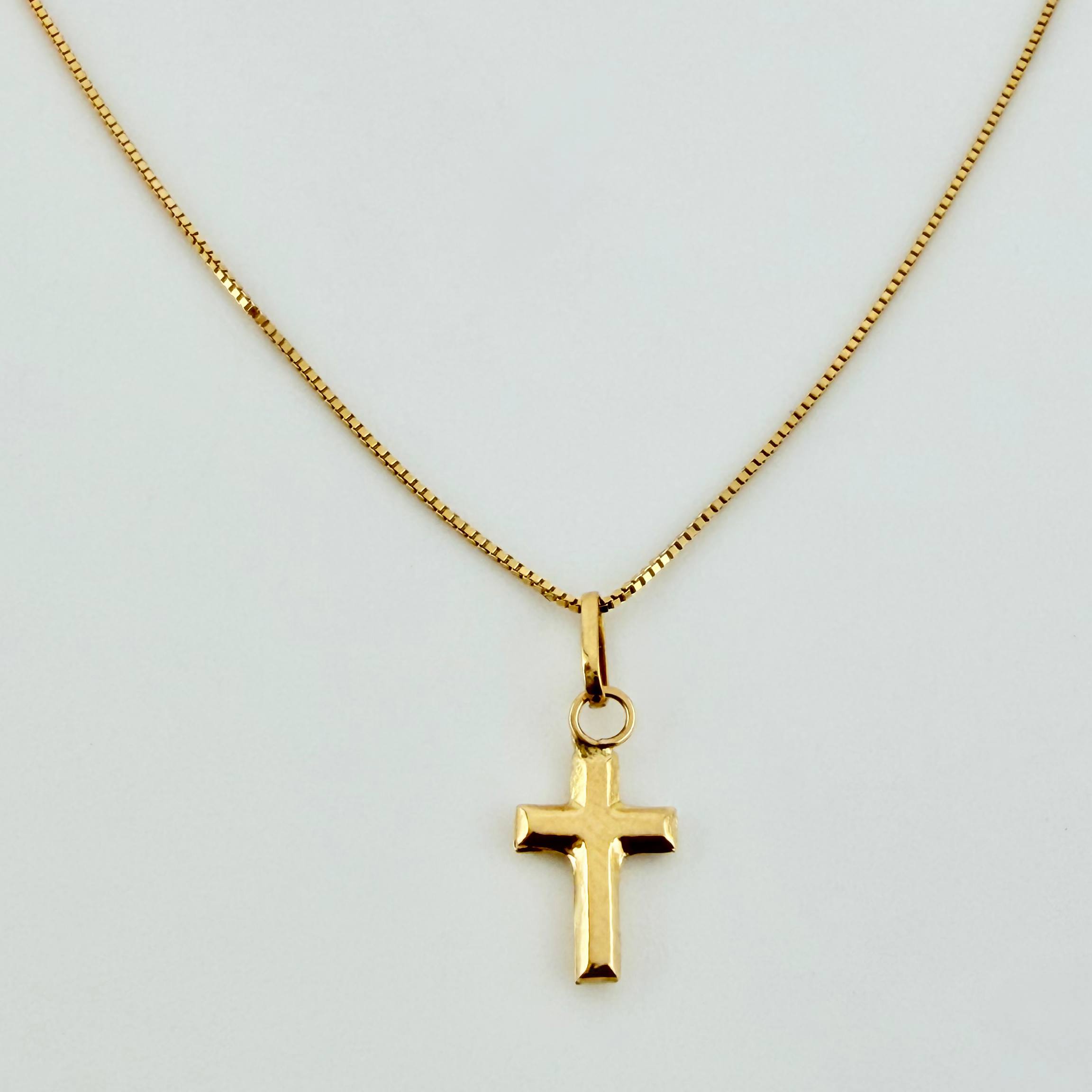 Set Cadena y Dije Veneciana + Cruz Lisa 1.2gr / 45cm / 0.5mm Oro Amarillo 18K (Oferta)