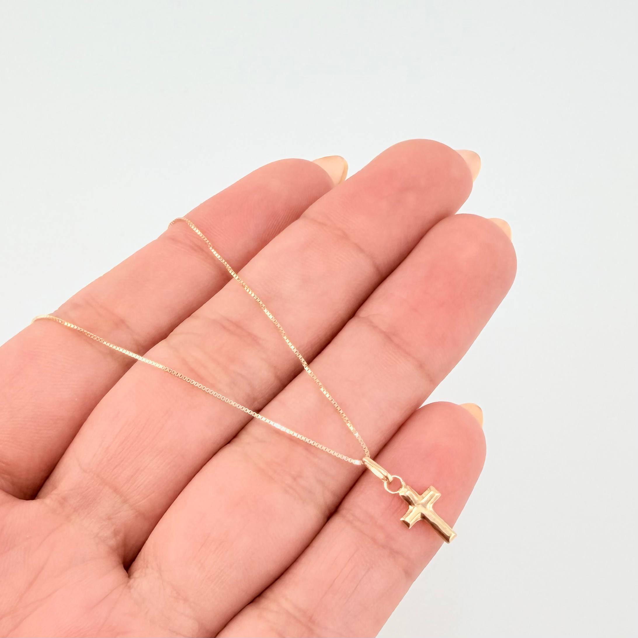 Set Cadena y Dije Veneciana + Cruz Lisa 1.2gr / 45cm / 0.5mm Oro Amarillo 18K (Oferta)