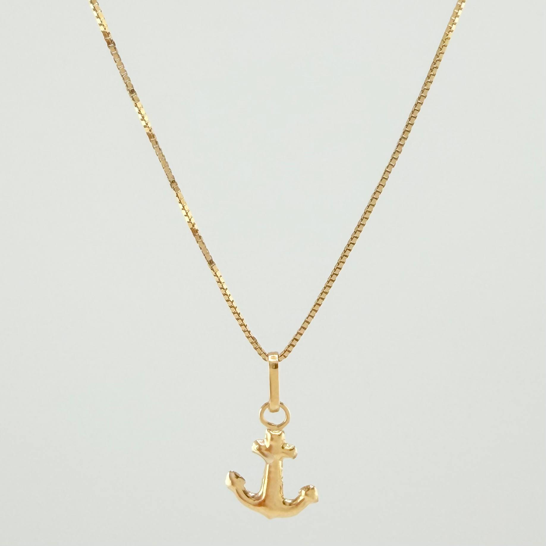 Set Cadena y Dije Veneciana + Ancla 1.3gr / 50cm / 0.6mm Oro Amarillo 18K (Oferta) *