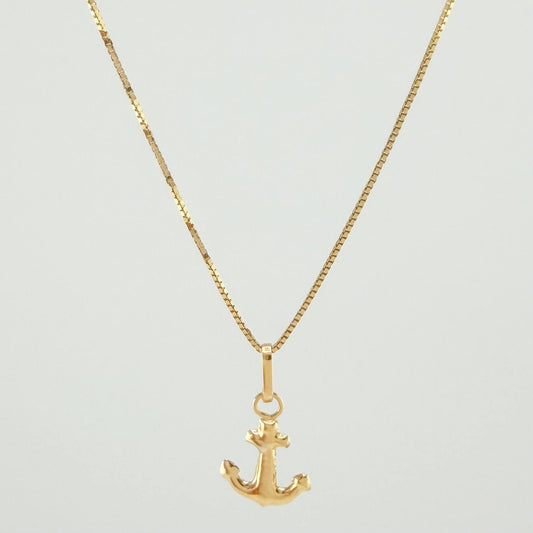 Set Cadena y Dije Veneciana + Ancla 1.3gr / 50cm / 0.6mm Oro Amarillo 18K (Oferta) ©