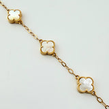 Pulso Trebol Nacar Blanco Diamantado 4.15gr / 17.5cm-19.5cm / 10mm Oro Amarillo Nac.Esp. 18K