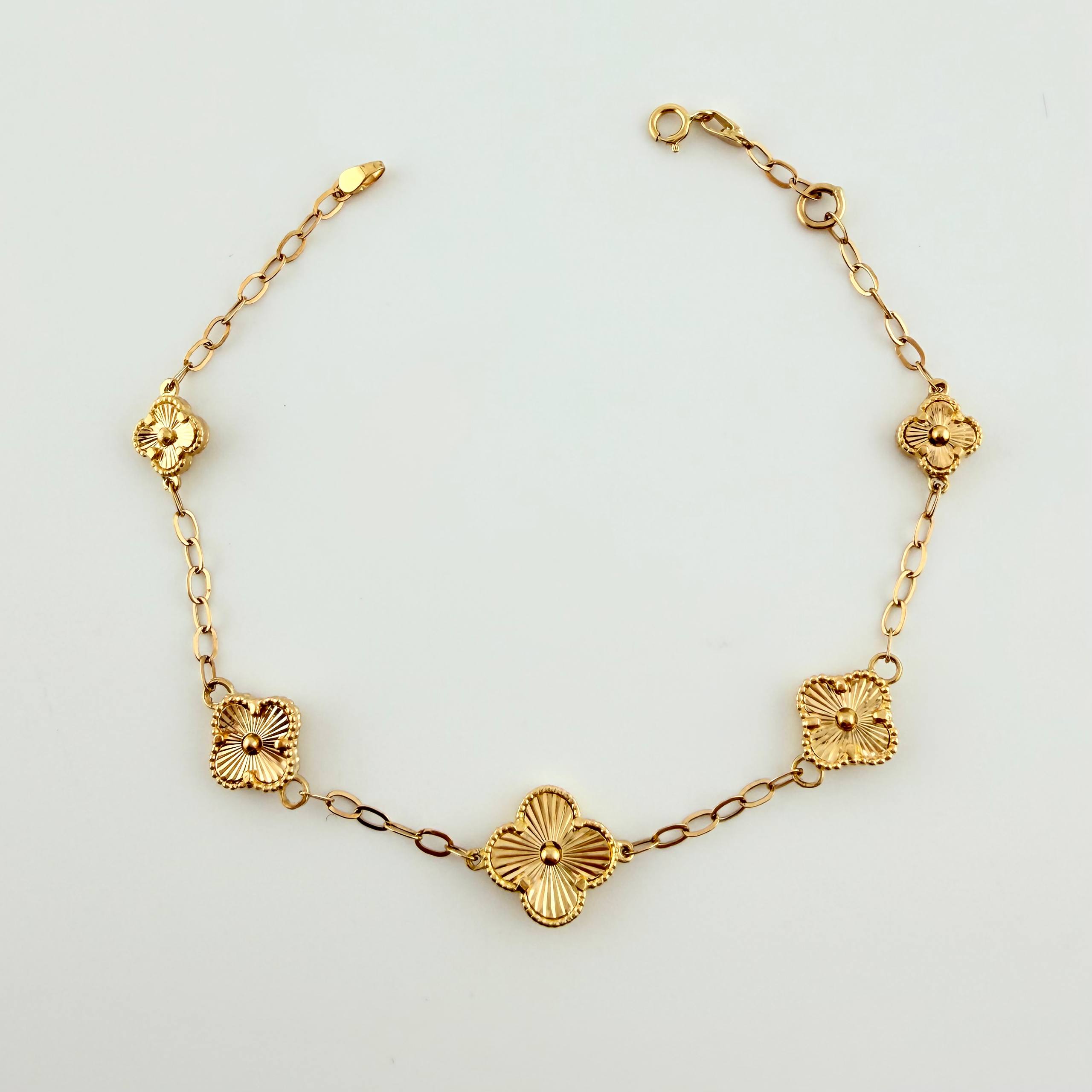 Pulso Trebol Diamantado 5.1gr / 18cm-19.5cm / 11.3mm Oro Amarillo Nac.Esp. 18K