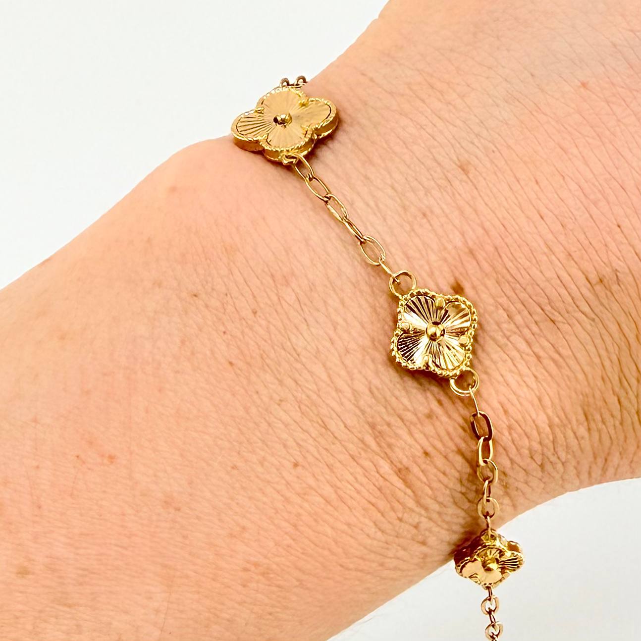 Pulso Trebol Diamantado 5.1gr / 18cm-19.5cm / 11.3mm Oro Amarillo Nac.Esp. 18K