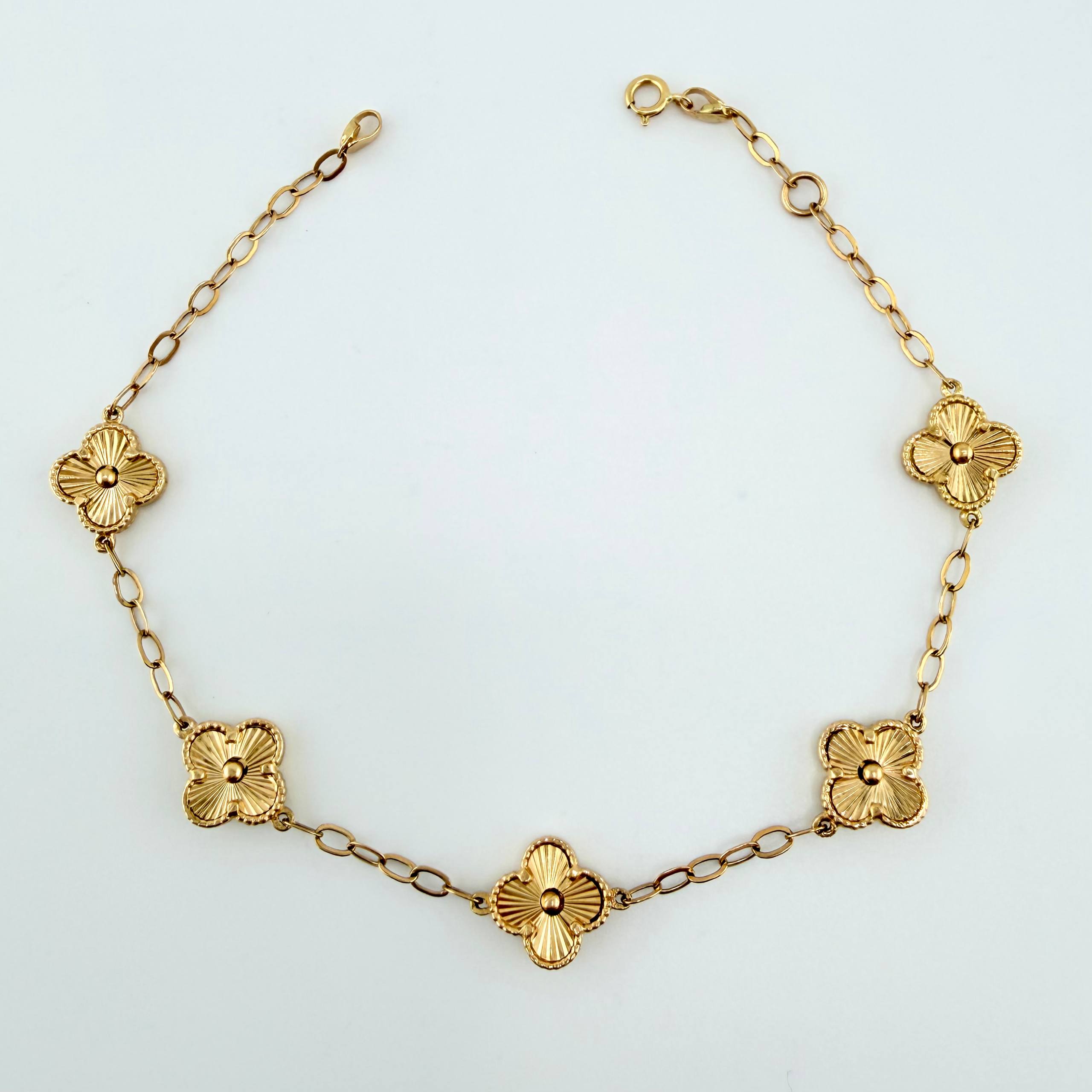 Pulso Trebol Diamantado 5.25gr / 18cm-19.5cm / 9.3mm Oro Amarillo Nac.Esp. 18K