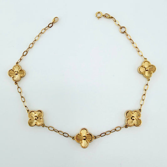 Pulso Trebol Diamantado 5.25gr / 18cm-19.5cm / 9.3mm Oro Amarillo Nac.Esp. 18K