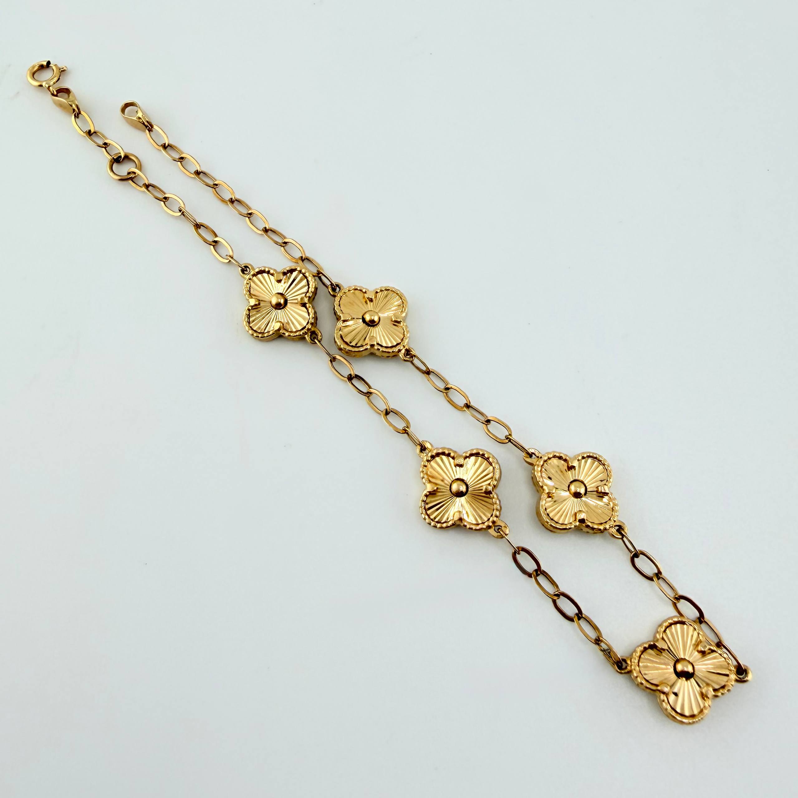 Pulso Trebol Diamantado 5.25gr / 18cm-19.5cm / 9.3mm Oro Amarillo Nac.Esp. 18K