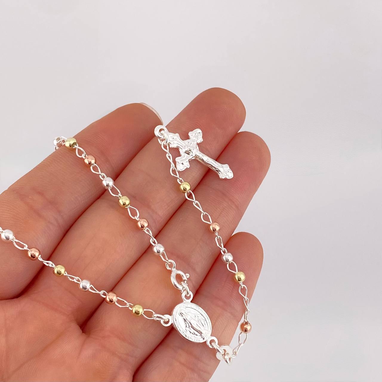 Rosario Vigen Milagrosa 7.5g / 45cm / 3mm Plata Vermeil 925