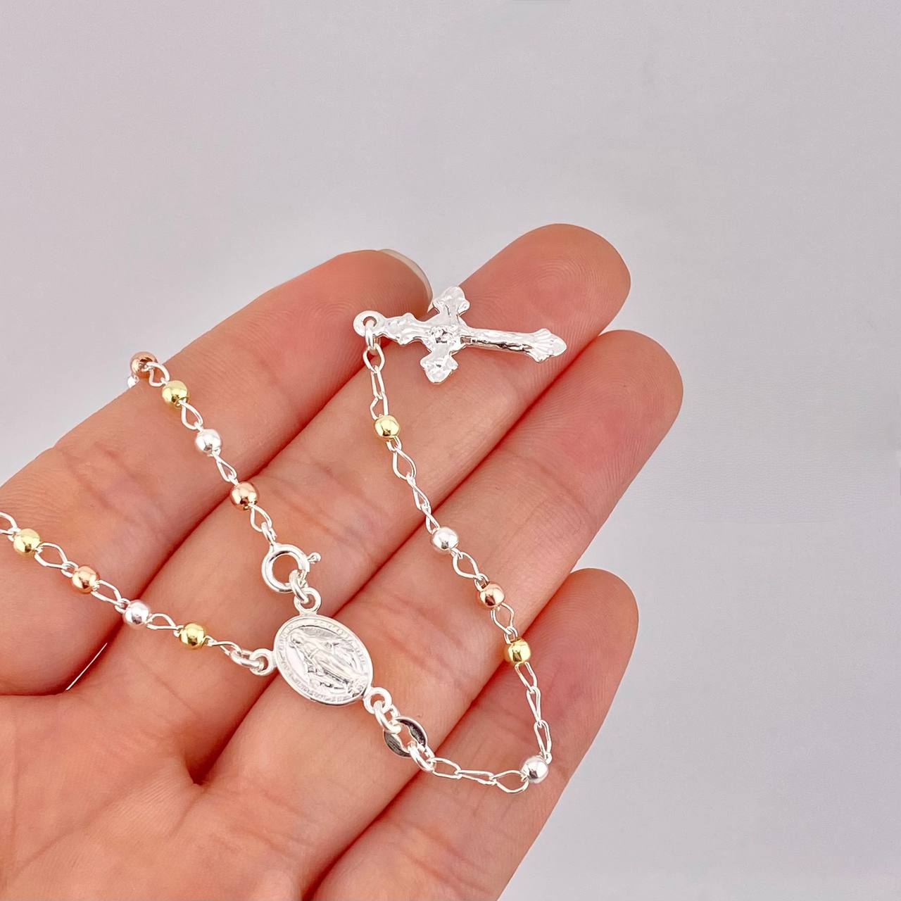 Rosario Vigen Milagrosa 7.4g / 45cm / 3mm Plata Vermeil 925