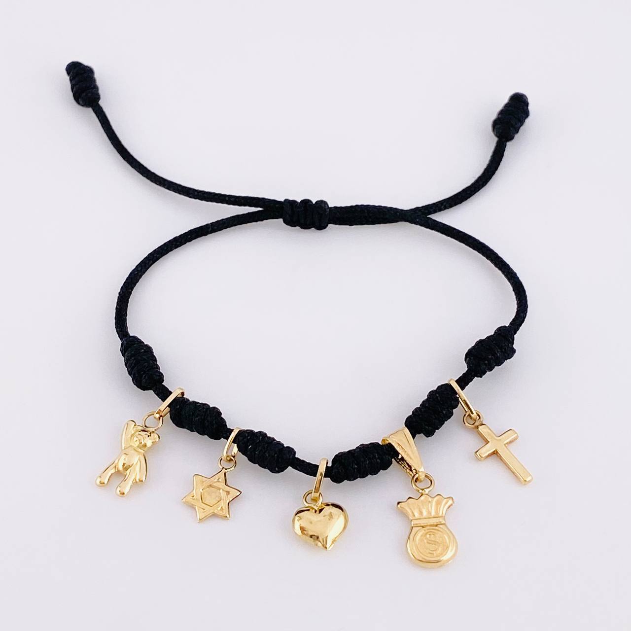 Pulsera Tejida Negra Oro Amarillo 18K