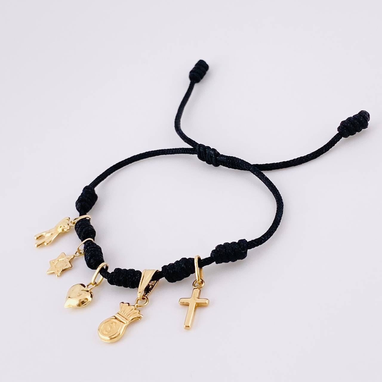 Pulsera Tejida Negra Oro Amarillo 18K