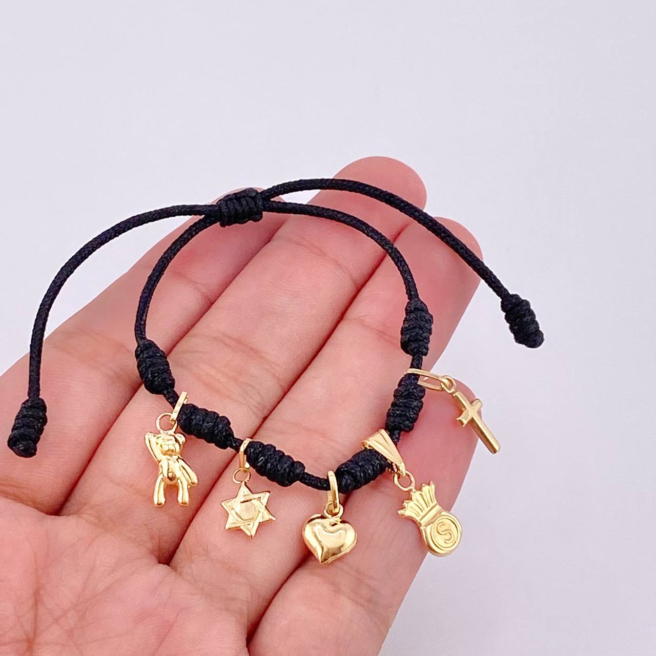 Pulsera Tejida Negra Oro Amarillo 18K