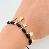 Pulsera Tejida Negra Oro Amarillo 18K