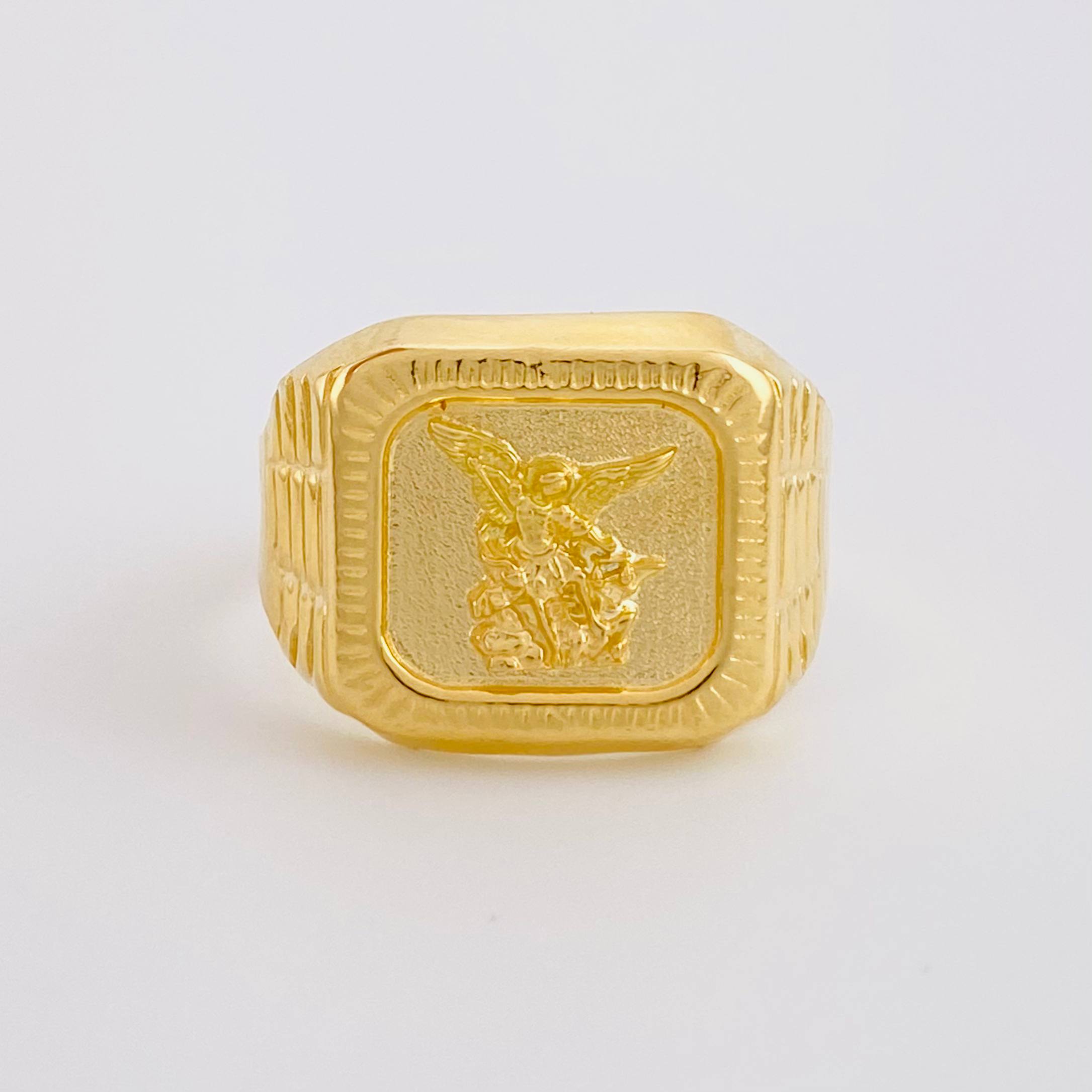 Anillo Sello san Miguel Arcángel 3.55g / T10 Oro Amarillo 18K