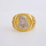 Anillo Sello Rostro Cristo 7.45g / T11 3/4 Dos Oros Amarillo Blanco 18K