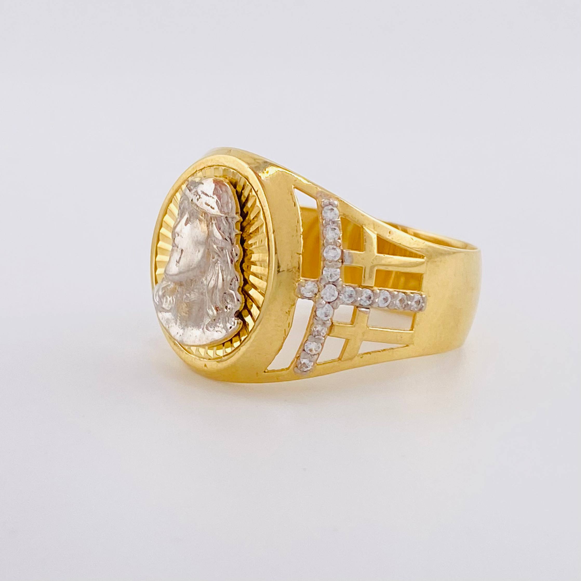 Anillo Sello Rostro Cristo 7.45g / T11 3/4 Dos Oros Amarillo Blanco 18K