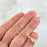 Set Cadena y Dije Mini Flor Espejo + Virgen Milagrosa  0.7gr / Oro Amarillo 18K