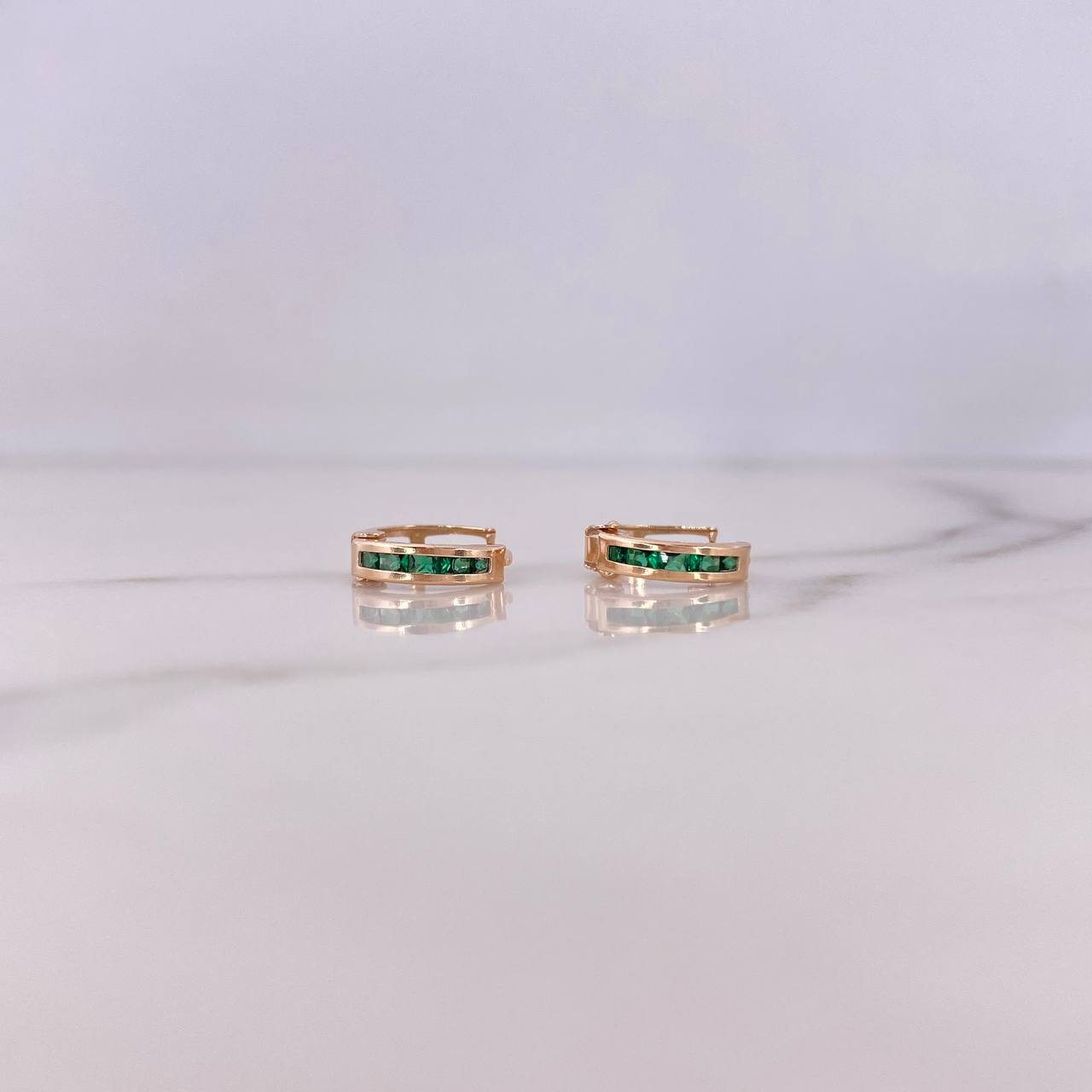 Candongas Carril Doble 0.9gr / 1cm / Circones Verdes Oro Rosa 18K &