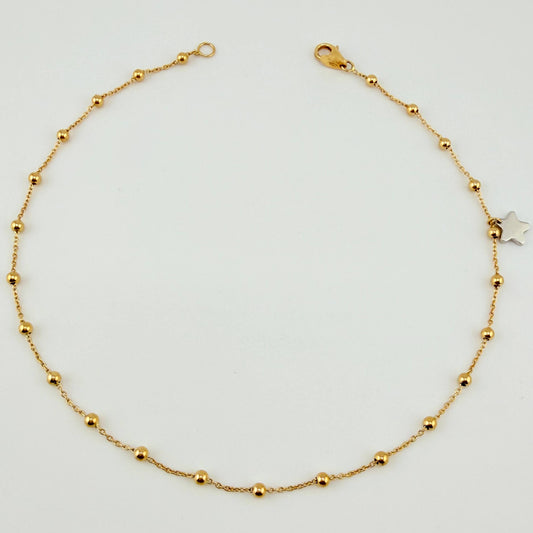 Tobillera Aro Seguido Dije Estrella 2.45gr / 25cm / 2.3mm Dos Oros Amarillo Blanco +4 18K