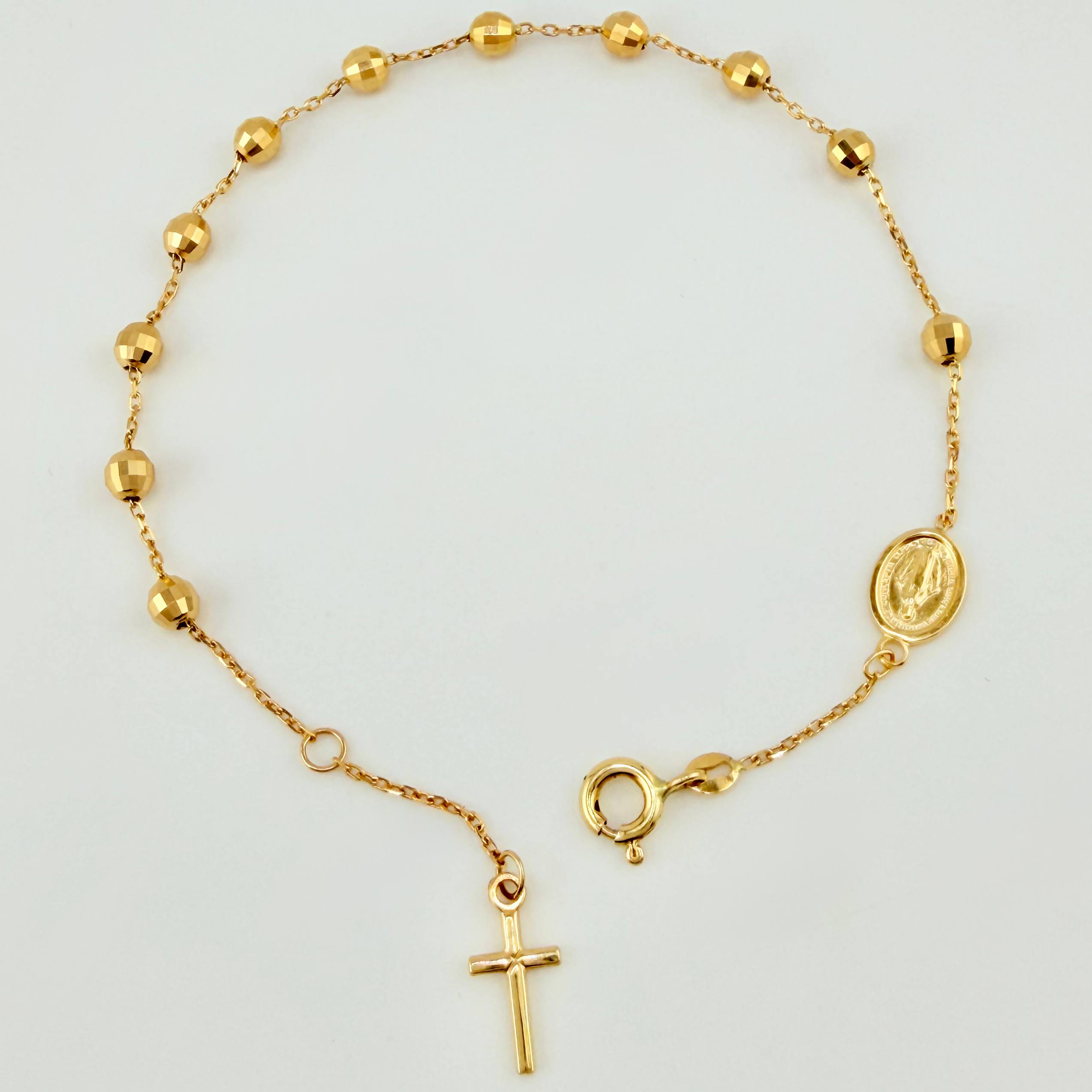 Pulso Denario Virgen Milagrosa Cruz 3.25gr / 19cm-21cm / 3.8mm Oro Amarillo +4 18K