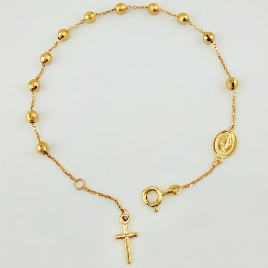 Pulso Denario Virgen Milagrosa Cruz 3.25gr / 19cm-21cm / 3.8mm Oro Amarillo +4 18K
