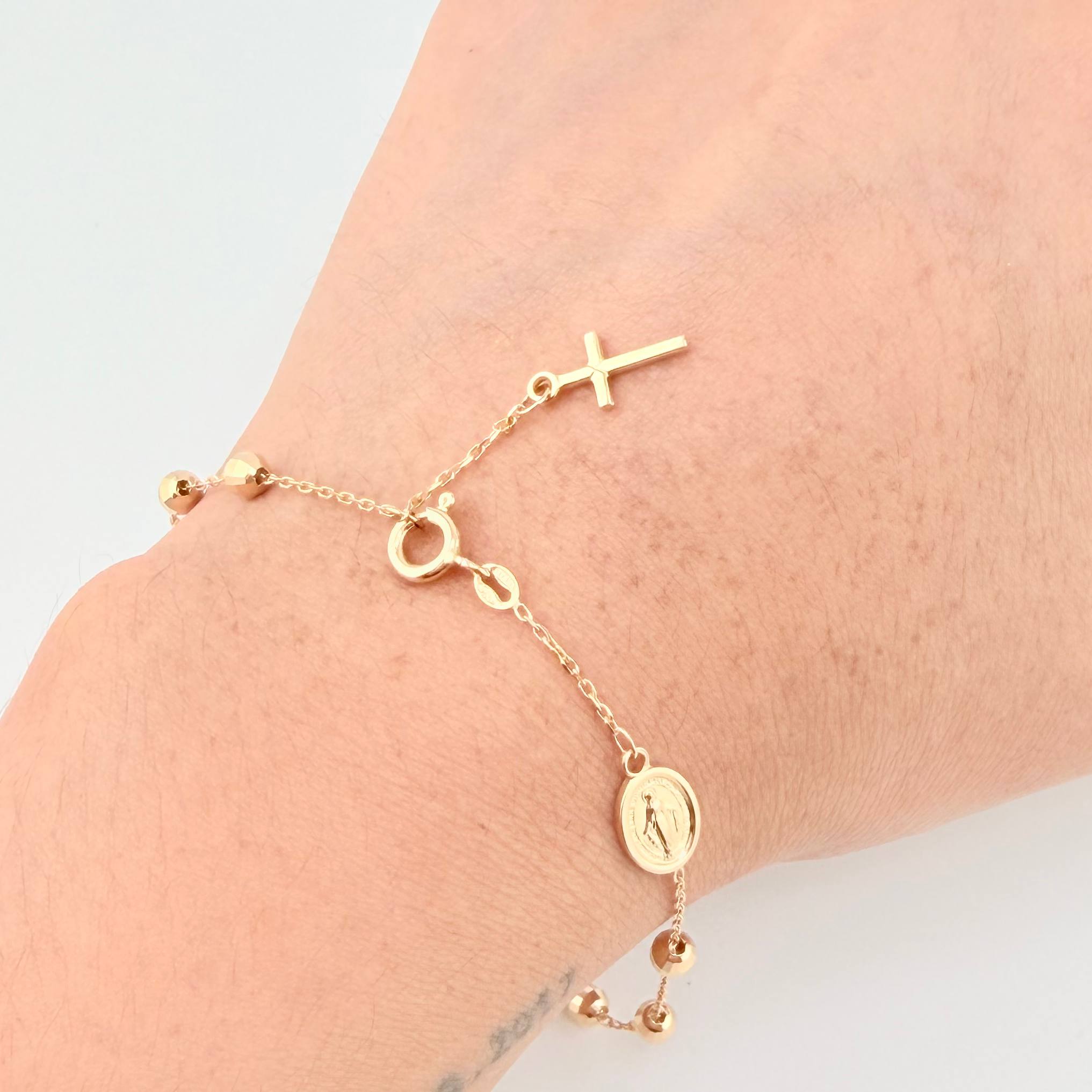 Pulso Denario Virgen Milagrosa Cruz 3.25gr / 19cm-21cm / 3.8mm Oro Amarillo +4 18K