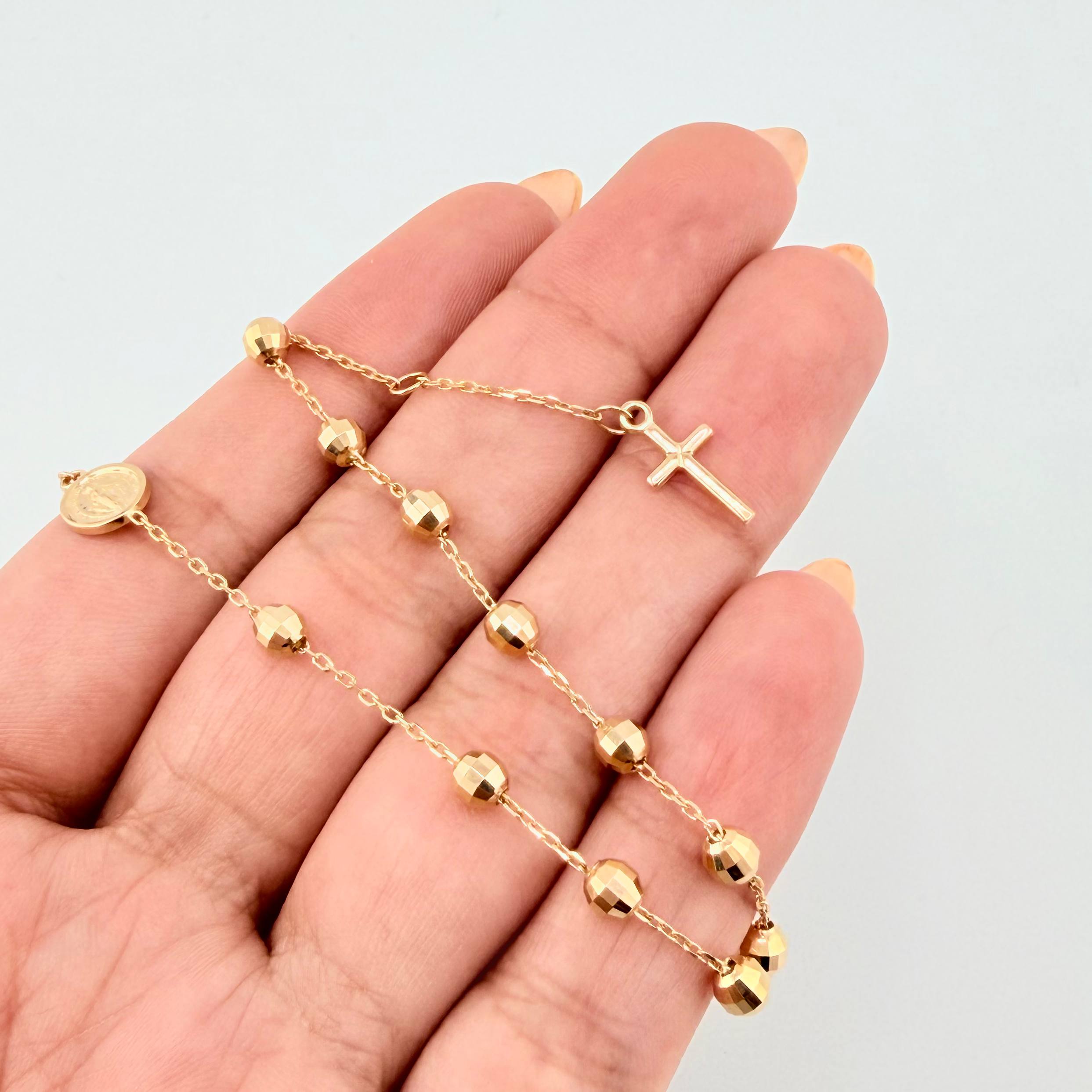 Pulso Denario Virgen Milagrosa Cruz 3.25gr / 19cm-21cm / 3.8mm Oro Amarillo +4 18K