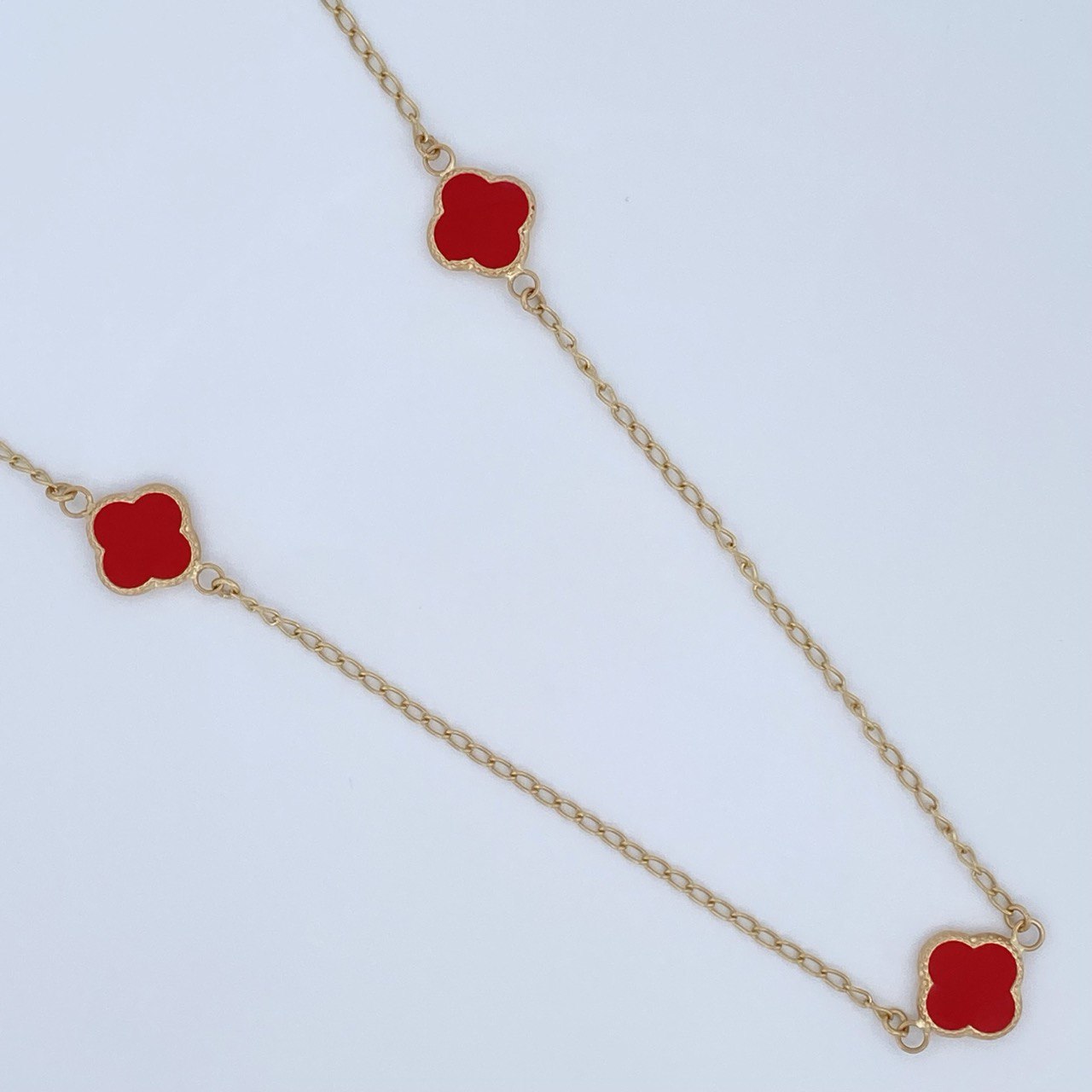 Cadena Espiga Trebol 3.7gr / 40cm / 2mm Electroestatico Rojo Oro Amarillo &