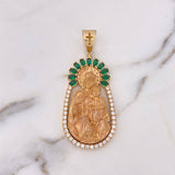 Dije Virgen Del Carmen 27.8gr / 6.7cm / Circones Blancos Verdes Oro Amarillo 18K $
