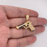 Dije Pistola 11.3gr / 3.2cm / Circones Blancos Negros Oro Amarillo 18K #