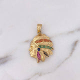 Dije Indio 7.15gr / 3.6cm / Circones Colores Oro Amarillo 18K $
