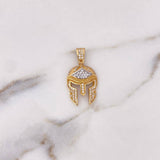 Dije Casco Espartano 3.45gr / 3cm / Circones Blancos Dos Oros Amarillo Blanco 18K $