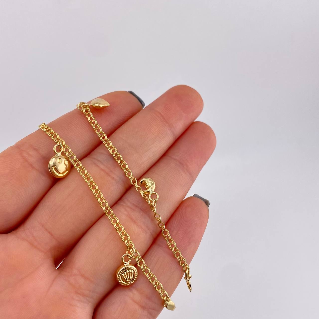 Tobillera Roll On Dijes 3.65 g / 24.6 cm / 2.3 mm Oro Amarillo 18K
