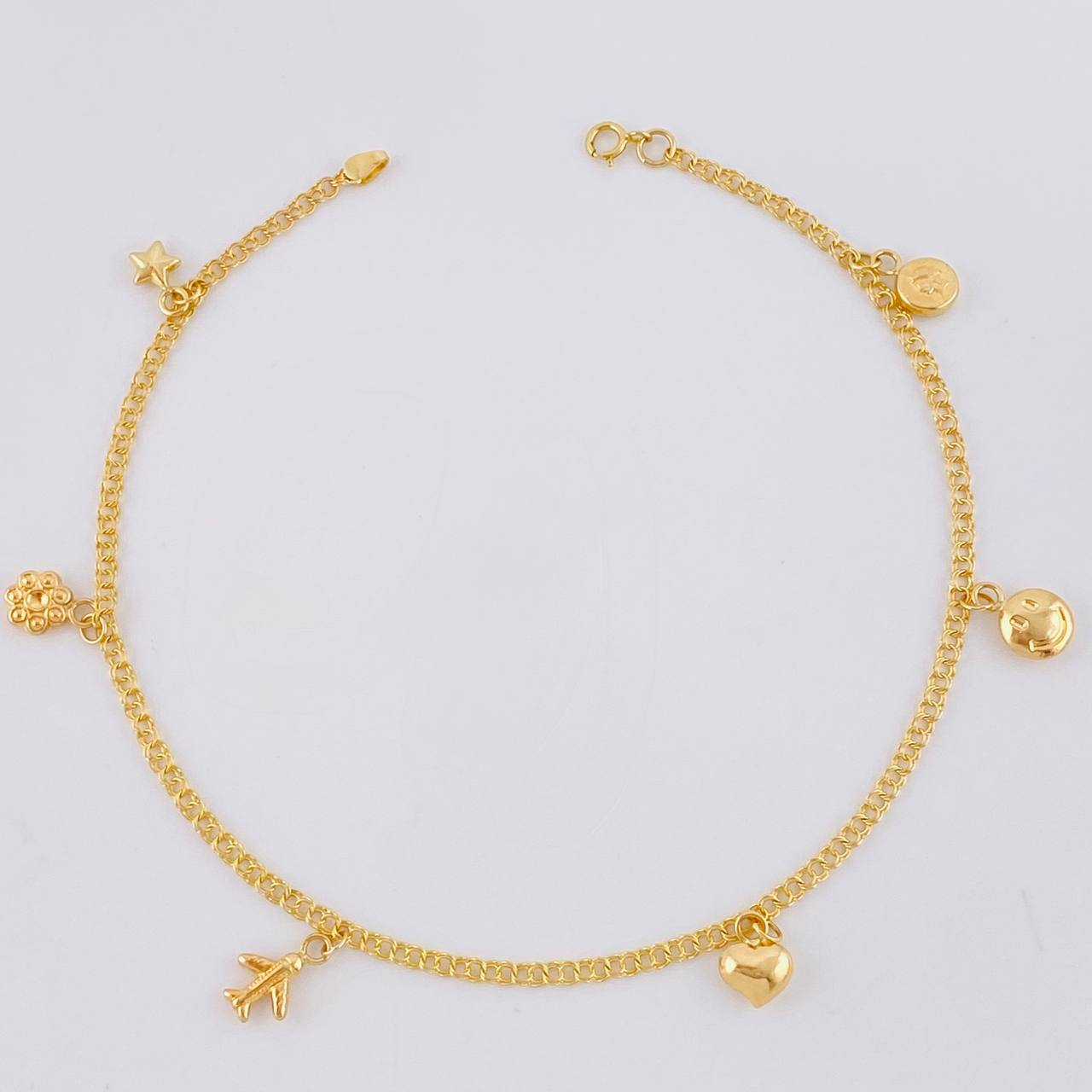 Tobillera Roll On Dijes 3.75 g / 24.8 cm / 2.3 mm Oro Amarillo 18K