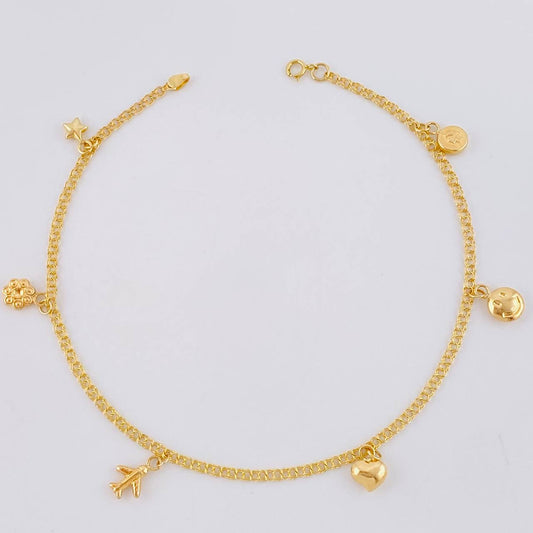 Tobillera Roll On Dijes 3.75 g / 24.8 cm / 2.3 mm Oro Amarillo 18K