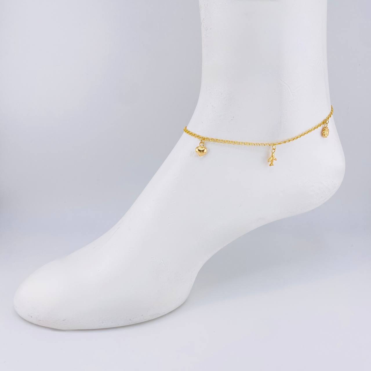 Tobillera Roll On Dijes 3.75 g / 24.8 cm / 2.3 mm Oro Amarillo 18K
