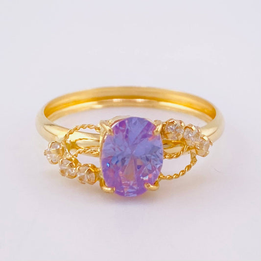 Anillo Solitario Lila Real 1.8 g / T8 1/2 Oro Amarillo 18K