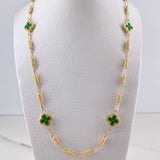 Cadena Barril Trebol 9.35gr / 55cm / 3.2mm Electroestatico Verde Diamantado Oro Amarillo 18K $