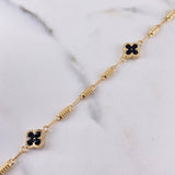 Pulso Barril Trebol 3.7gr / 19cm / 3.3mm Electroestatico Negro Diamantado Oro Amarillo 18K $