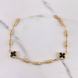 Pulso Barril Trebol 3.7gr / 19cm / 3.3mm Electroestatico Negro Diamantado Oro Amarillo 18K $