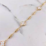 Pulso Barril Trebol 4gr / 19cm / 3.3mm Electroestatico Blanco Diamantado Oro Amarillo 18K $