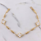 Pulso Barril Trebol 4gr / 19cm / 3.3mm Electroestatico Blanco Diamantado Oro Amarillo 18K $