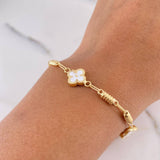 Pulso Barril Trebol 4gr / 19cm / 3.3mm Electroestatico Blanco Diamantado Oro Amarillo 18K $