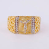 Anillo Cristo Enmallado 8.8g / T8 3/4 Dos Oros Amarillo Blanco 18K