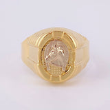 Anillo Sello Caballo 3.85g / T9 1/4 Dos Oros Amarillo Blanco 18K