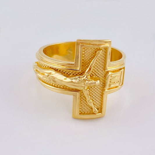 Anillo Cruz Cristo Punteada 6.55 g / T9 1/2 Oro Amarillo 18K