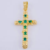 Dije Cruz Tronco Puntas Planas Esmeraldas  1,8 Qts 2.8 g / 4.4 cm Oro Amarillo 18K
