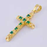 Dije Cruz Tronco Puntas Planas Esmeraldas  1,8 Qts 2.8 g / 4.4 cm Oro Amarillo 18K