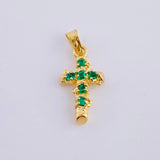 Dije Cruz Tronco Puntas Planas Esmeraldas 6Pts 0.95 g / 2.2 cm Oro Amarillo 18K